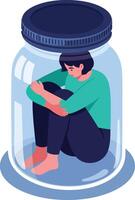 Person Sitting Inside Glass Jar Conceptual Illustration of Isolation and Confinement with Blue and Green Colors vector