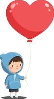 Child holding heart shaped balloon in blue coat illustration for love and affection concepts vector