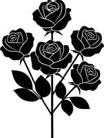 Black silhouette of rose flower bouquet with leaves illustration for design and decoration vector