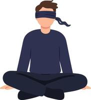 Person Wearing Blindfold Sitting Cross Legged Meditation Pose Illustration in Minimal Style vector
