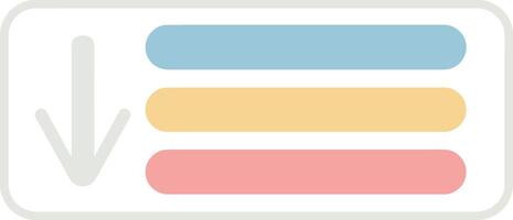 Colored horizontal bar chart with downward arrow illustration for data visualization and presentation design vector