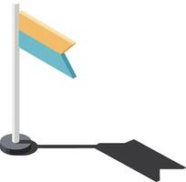 Golf hole flag with two-tone yellow and blue flag casting shadow in minimal style illustration vector