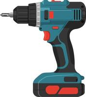 Cordless electric drill tool for home improvement and construction projects in blue and red colors vector