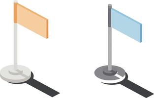 Two isometric flags with orange and blue colors casting shadows in minimalistic style illustration vector