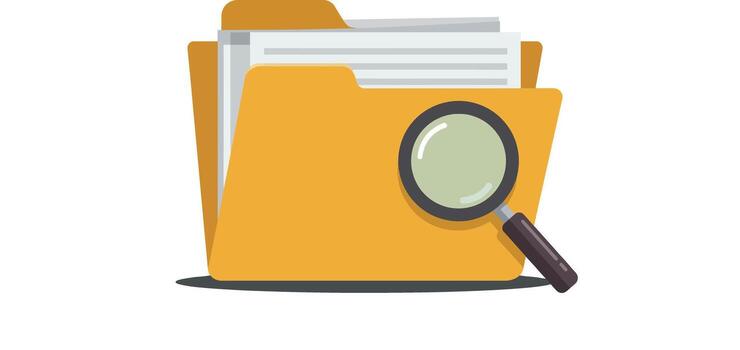 Folder with documents and magnifying glass for file searching and organization illustration vector