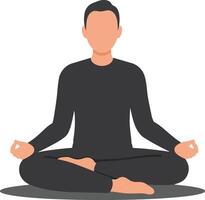 Man in black clothing meditating in lotus pose illustration for mindfulness and relaxation practice vector
