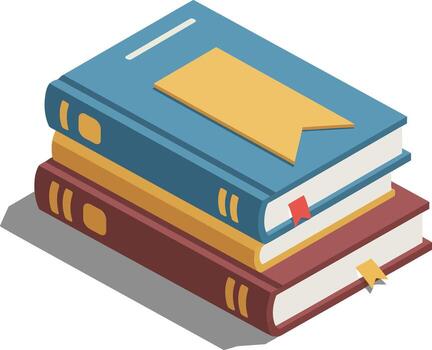 apilar de Tres de tapa dura libros con marcadores y sombra en sencillo ilustración estilo vector