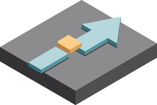 Blue arrow moving forward on gray platform symbolizing progress and direction in isometric style illustration vector