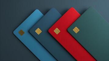 Credit cards showing microchip laying on dark background photo