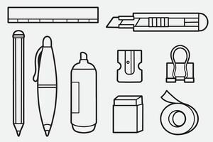set of stationary with outline style good for icon, symbol, element design, coloring book, etc vector