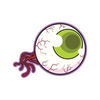 Creepy green eyeball cartoon with red veins and purple outline great for Halloween party graphics scary merchandise sticker packs posters and spooky themed digital content vector