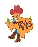 Funny Texas cowboy character wearing hat and boots with cute cartoon style perfect for western design projects fun branding travel souvenirs posters t shirts stickers and creative decorations vector