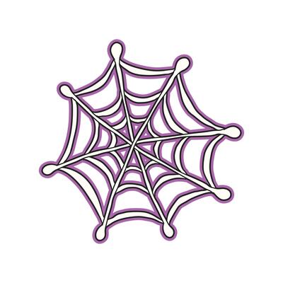 Cartoon spider web with purple outline perfect for Halloween party posters spooky backgrounds decorations kid themed crafts fun t shirt prints and seasonal projects