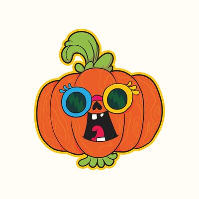 Cute cartoon pumpkin wearing funny colorful sunglasses great for Halloween party design decorations fun character artwork autumn festival poster and cheerful seasonal elements