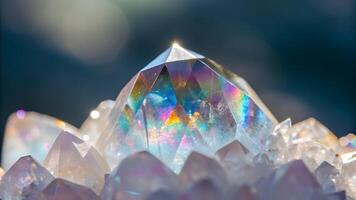 Prismatic crystal formation with colorful reflections under bright light conditions photo