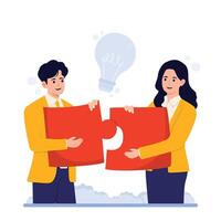 Two professionals connecting puzzle pieces vector