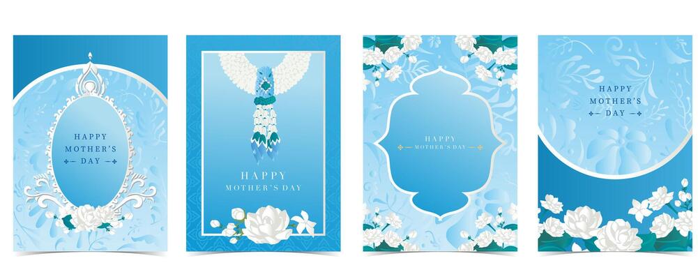 Set of mother day card with garland and luxury curve frame for A4 vertical design