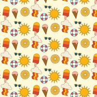 Summer seamless pattern with sun, ice cream, and other items vector