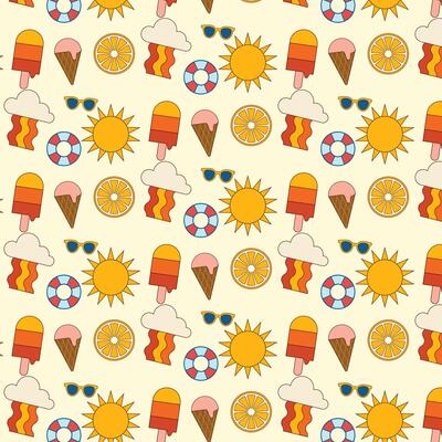 Summer seamless pattern with sun, ice cream, and other items