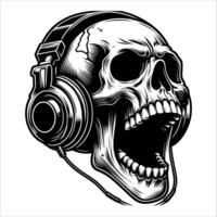Monochrome Skull with Headphones Music Lover Illustration vector