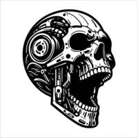 Screaming Robotic Skull Half Mechanical Cyberpunk Style Illustration vector