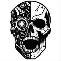 Half Robot Half Human Skull Screaming in Cyberpunk Theme Illustration vector