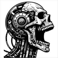 Half Robot Half Skull Screaming Illustration in Cyberpunk Style vector