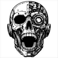 Futuristic Screaming Skull with Mechanical Parts Cyberpunk Design vector