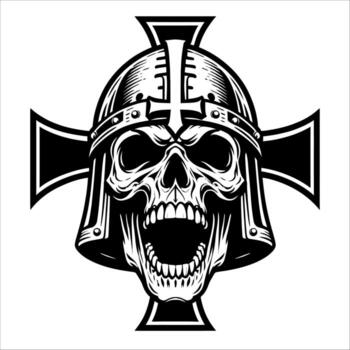 gritando cruzado cráneo con cruzar casco ilustración vector