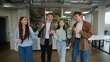Students walking and talking in modern school hallway video