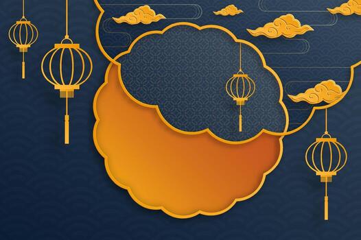 Chinese frame with moon Asian elements on color background vector