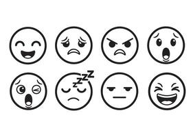 Collection of simple black outline and white background emoji icons with various emotions vector