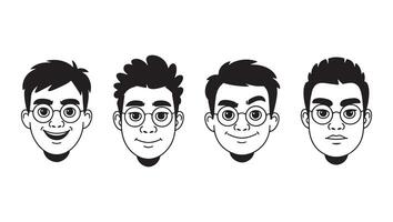 Collection of people facial expressions. Outline, hand drawn sketch, black and white Illustration. vector