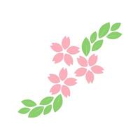 Cherry Blossom Illustration with Minimalist Pink Sakura Flowers and Green Leaves Isolated on Transparent Background vector