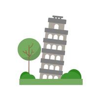 Leaning Tower of Pisa with Iconic Italy Landmark Flat Design Illustration vector