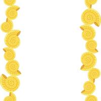 Vertical marine background with yellow spiral shells border vector