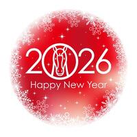 2026, The Year Of The Horse, Red Round Greeting Symbol With Snowflakes Celebrating The New Year. vector