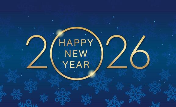 The Year 2026 Greetings Card Template With A Snowflake Pattern On A Dark Blue Background. vector