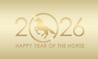 2026, The Year Of The Horse, Symbol Logo On Champagne Gold Background. vector