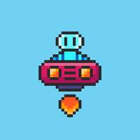 Pixel art Robot Flying in Spaceship game asset design vector
