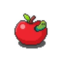 Pixel art Apple with Worm game asset design vector
