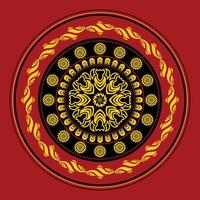 a circular design with gold and red elements traditional mandala vector
