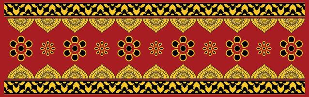 a red and black pattern with gold and black designs vector