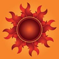 a red sun with flames on an orange background vector