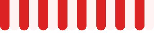 Seamless awning tent header in french style. Red and white striped shop awning. Market canopy tent. Sun shade roof. Cafe awning. Shop striped canopy. Kiosk window border. vector