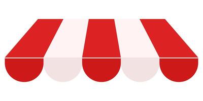 Shop awning tent. Cafe sunshade, store canopy, striped roof with red and white stripes. vector