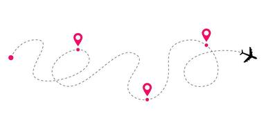 Dotted airplane flight routes with tracking paths and curved dash lines showing plane navigation connections for aviation map design and global air route illustration collection vector
