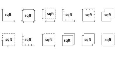 Square feet icon with FT2 sign. outline illustration of property area measurement. Floor space or land size symbol in imperial system vector