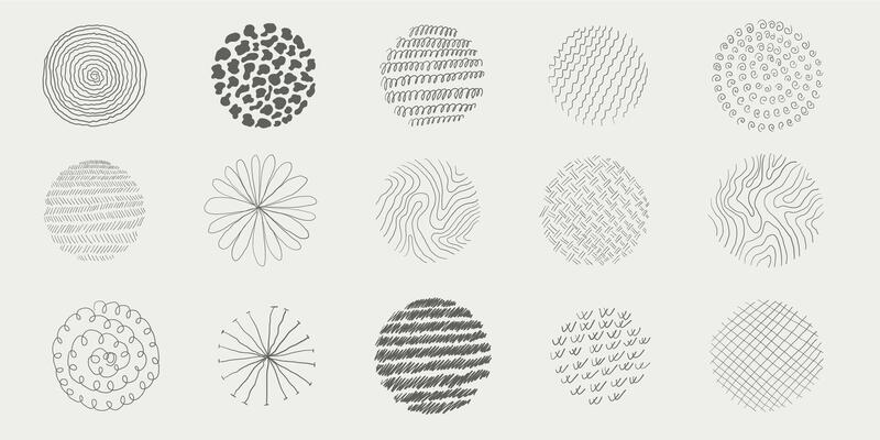 sketch set of hand drawn circles and round shapes. Black abstract doodle bubbles and scribbles. Contemporary isolated design. Pen line elements on white background. Modern minimal drawing.