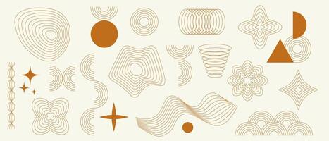Aesthetic line elements set with geometric patterns and swirls vector